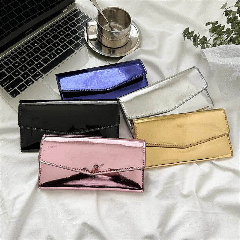 Glossy Mirror Long Wallet