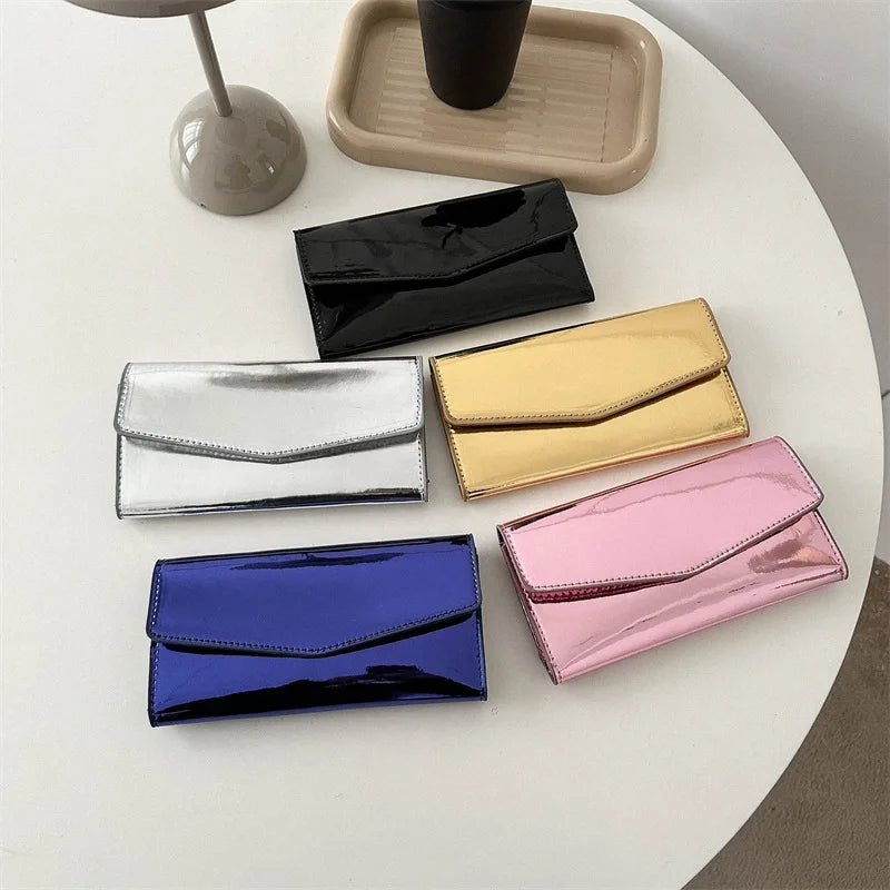 Glossy Mirror Long Wallet