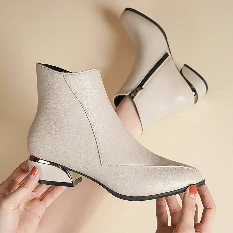 The Ivory Metal-Edge Ankle Boots
