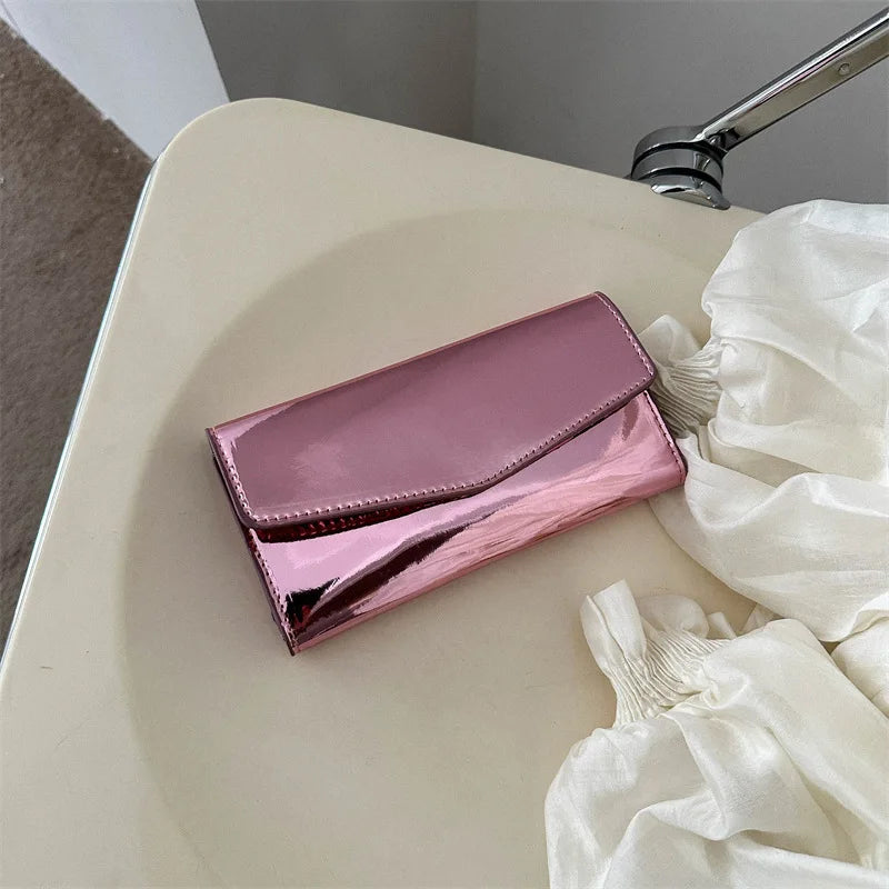 Glossy Mirror Long Wallet